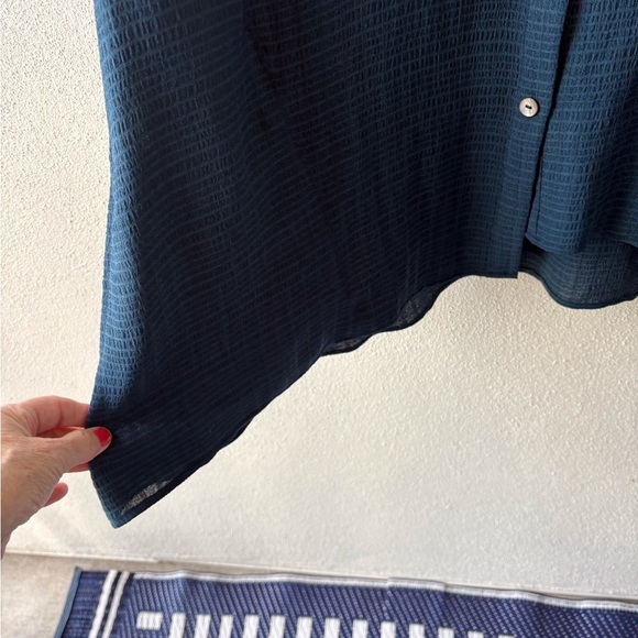 LOGO Lori Goldstein Long Sleeve Asymmetrical Teal Large Oversized Pockets Button - Picture 4 of 12